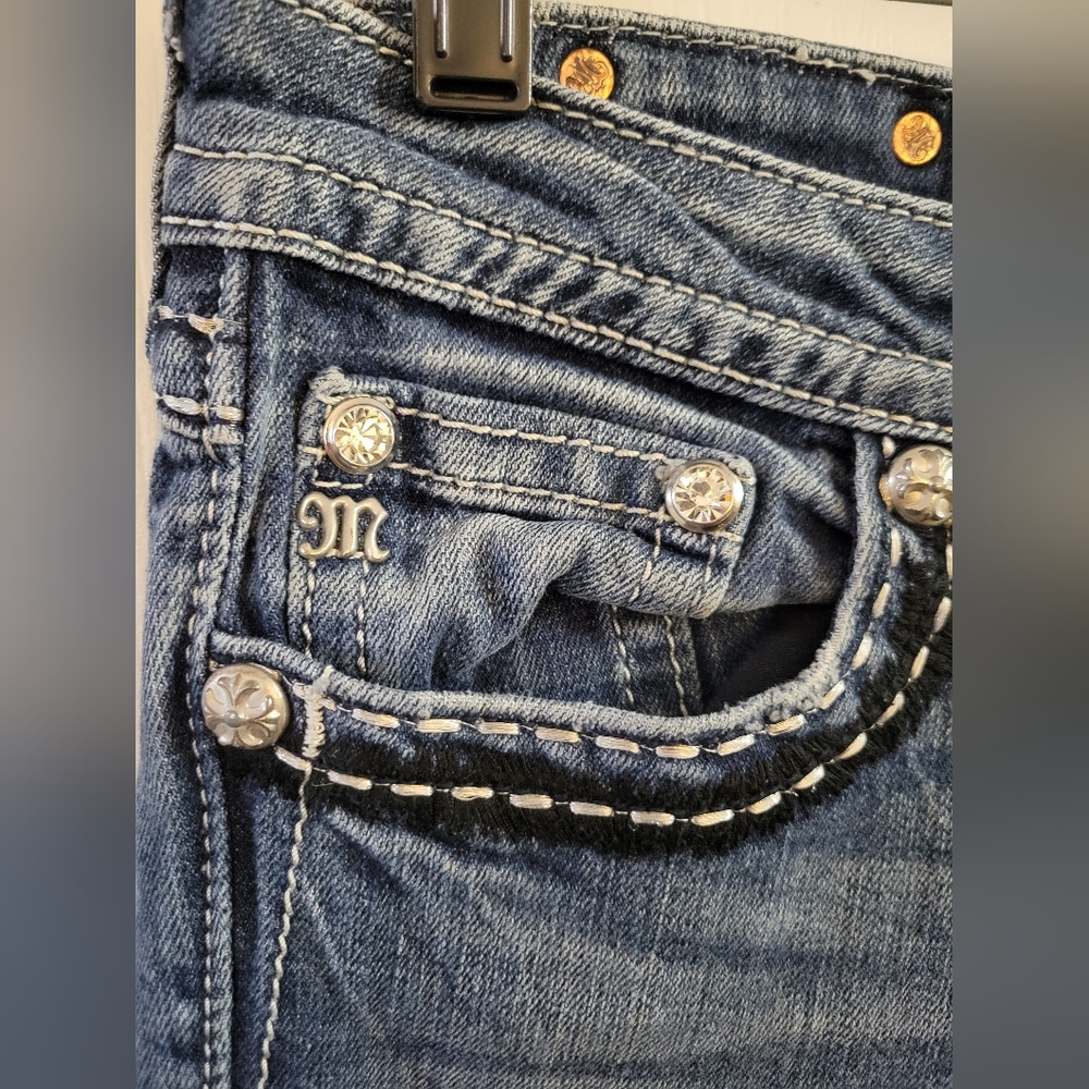 Miss Me Low Rise Crystal Embellished Skinny Jeans Size 28 Dark Wash JE5351S5R - Picture 3 of 12